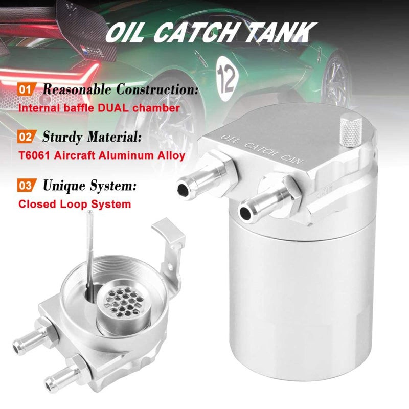 RULLINE Universal 350ml Oil Catch Can Tank 0046 Aluminum Polish Baffled Reservoir Silver - Image 2